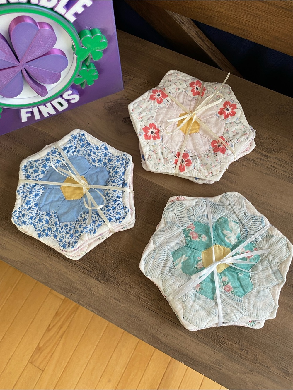 Set of 4 assorted hand quilted coasters